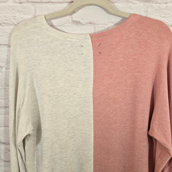 M Lou & Grey Pink Oatmeal Colorblock Sweater Top Size S Lightweight V Neck Soft - Picture 6 of 9